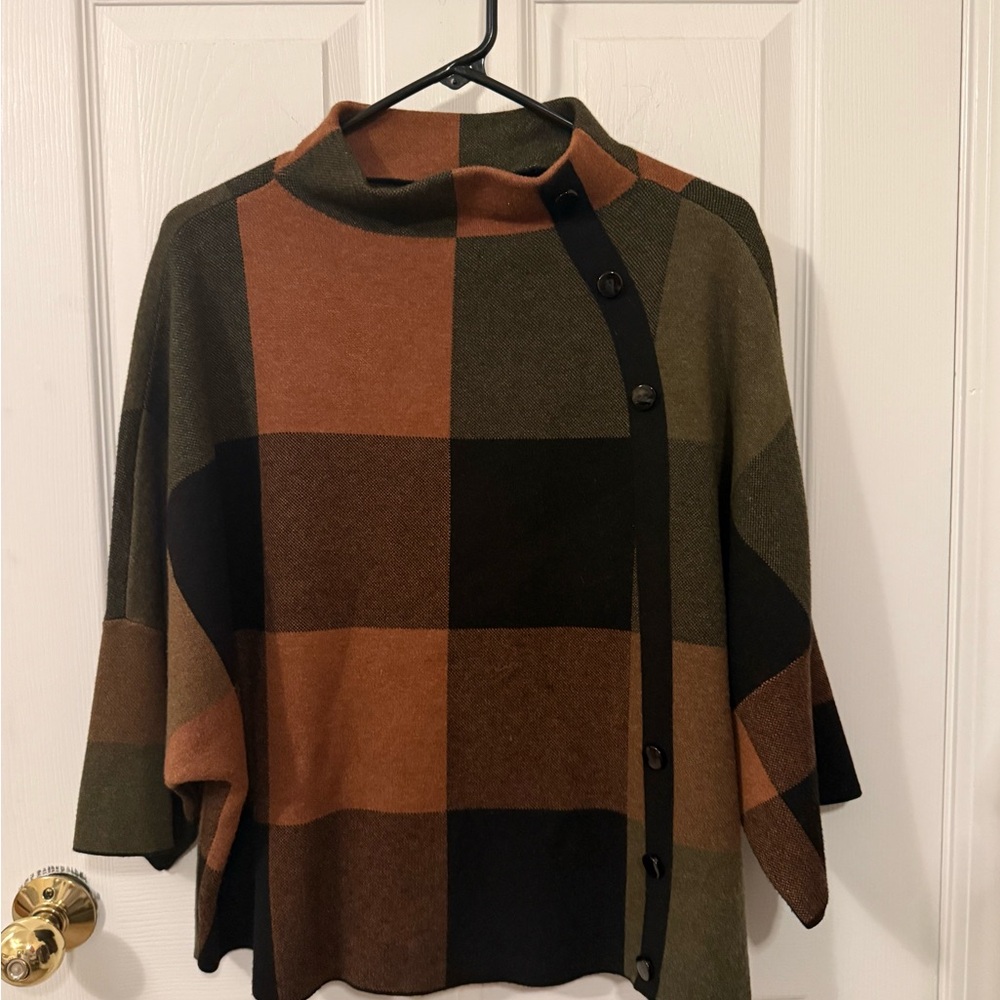 Joseph Ribkoff Checkered Knit Poncho in Earthy Tones